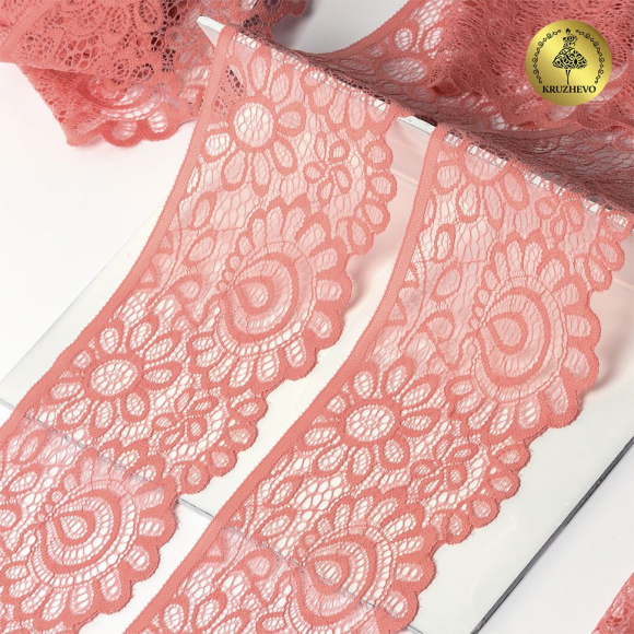 Кружево-стрейч KRUZHEVO арт.TBY.YSTL00839/N шир.90мм цв.F154 розовый персик уп.25м