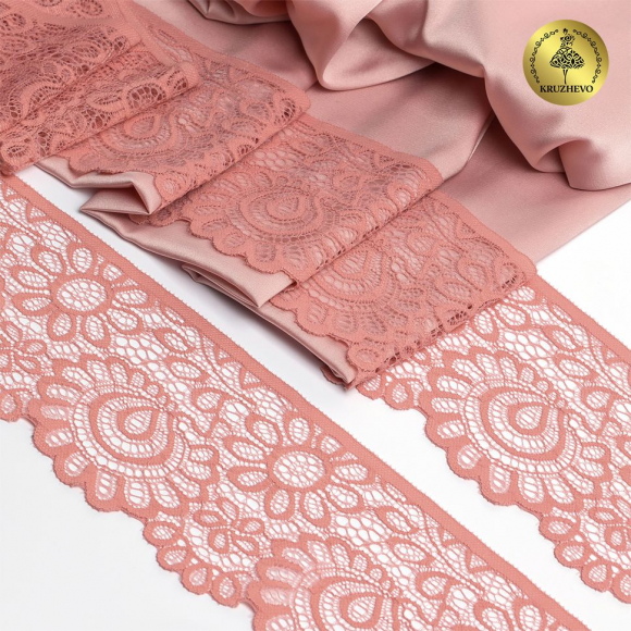 Кружево-стрейч KRUZHEVO арт.TBY.YSTL00839/N шир.90мм цв.F154 розовый персик уп.25м