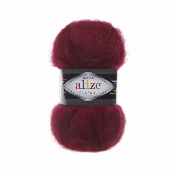 Пряжа для вязания Ализе Mohair classic (25% мохер, 24% шерсть, 51% акрил) 5х100г/200м цв.057 бордовый