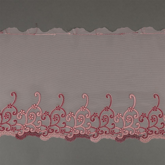 Кружево вышивка на сетке KRUZHEVO арт.TBY.OG36 шир.220мм цв.розовый, левая уп.7,5м
