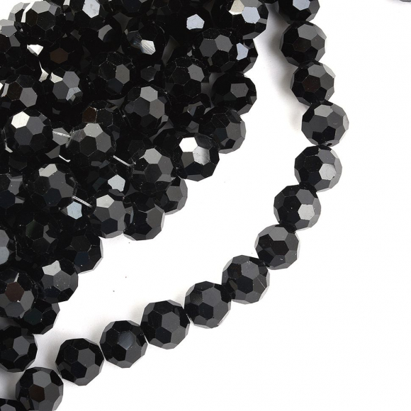 Бусины граненые Рондель (стекло) на нитях арт.TBY-R-2 10мм  цв.02 черный уп.30шт х72 бусины
