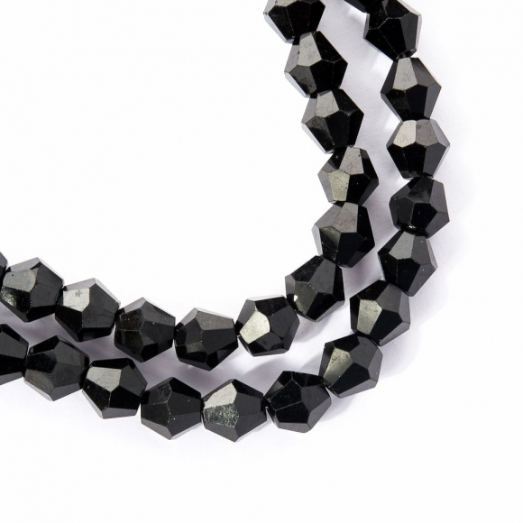 Бусины граненые Биконус (стекло) на нитях арт.TBY-K-2  8х8мм отвер.1,8мм цв.02 черный уп.3х40 бусин