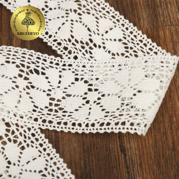Кружево из мерсеризованного хлопка KRUZHEVO 60мм арт.TR.A411 цв.белый, уп.3м