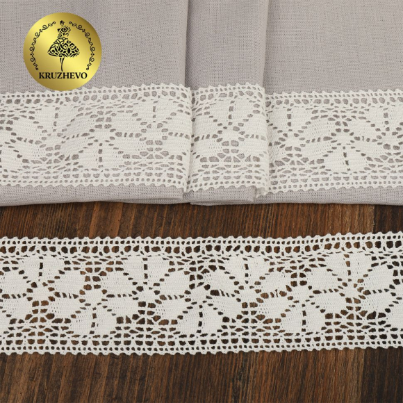 Кружево из мерсеризованного хлопка KRUZHEVO 60мм арт.TR.A411 цв.белый, уп.3м