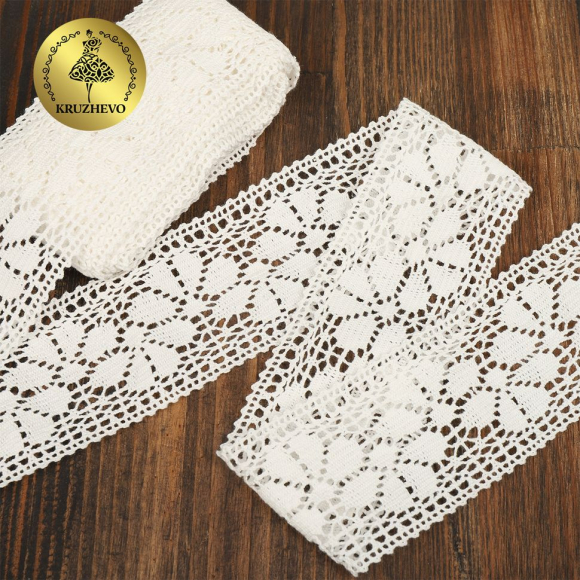 Кружево из мерсеризованного хлопка KRUZHEVO 60мм арт.TR.A411 цв.белый, уп.3м