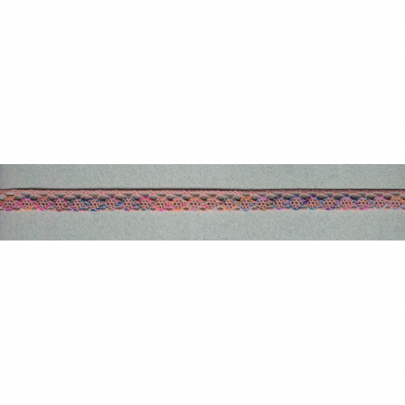 65319_Мерсеризованное хлопковое кружево, 13 мм, цвет пыльно-розовый с сиренево-желтым