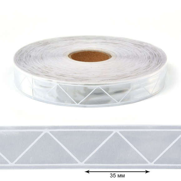 Лента светоотражающая (катафотная) Треугольники TBY отр.R100 шир.25мм арт.SV.K25g цв.серый уп.50м