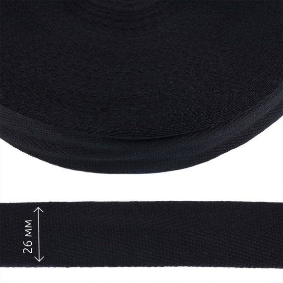 Тесьма киперная 26 мм хлопок 1,8г/см арт.12.2С-258К.26.ЧЕРН цв.черный уп.50м