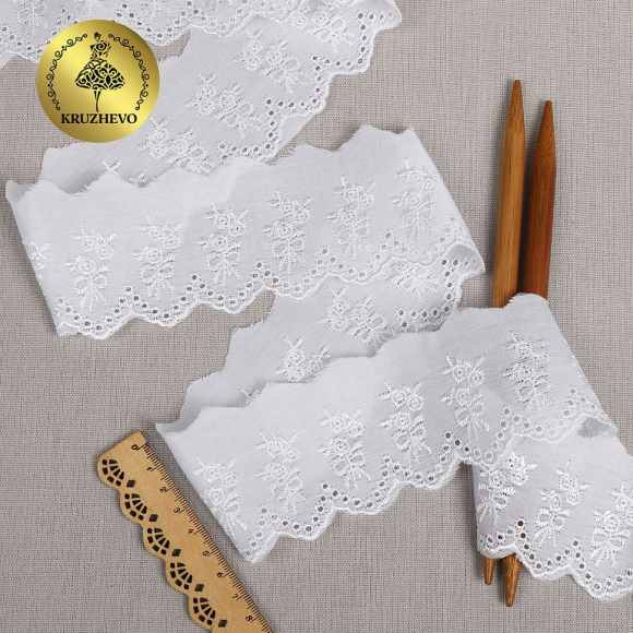 Кружево шитье KRUZHEVO арт.ТСВ-20S10 шир.5,5см цв.001 белый, хлопок уп.13,71м