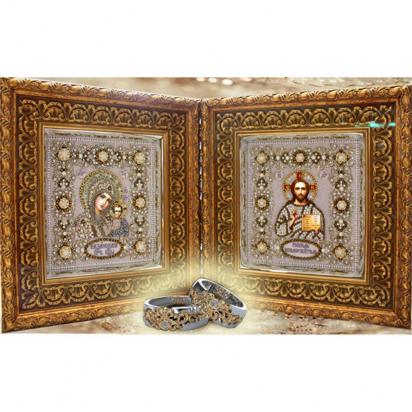 Набор для вышивания хрустальными бусинами ОБРАЗА В КАМЕНЬЯХ арт. 77-В-01 Казанская Божия Матерь(венчальная) 16,5х18,5 см