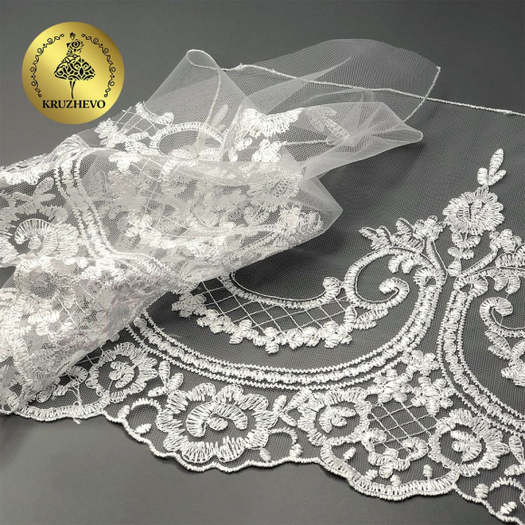 Кружево на сетке арт.TBY.40470 шир.230мм цв.01 белый уп.13,71м