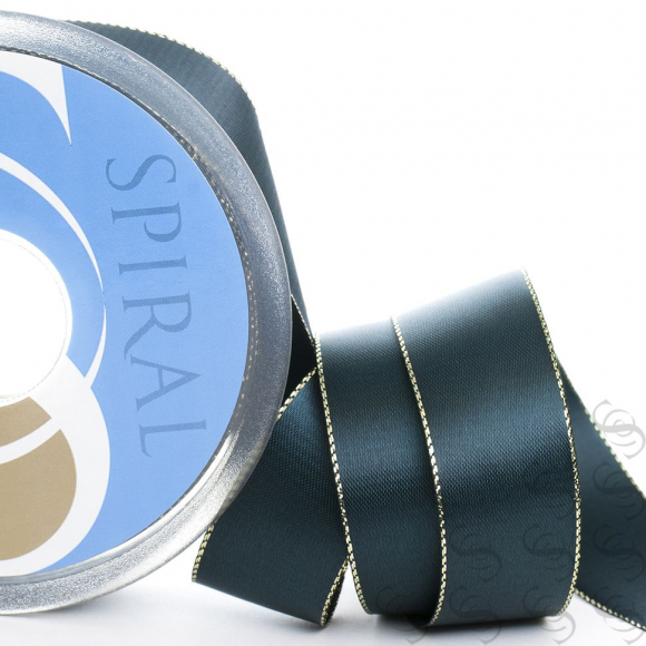 Лента атласная SAFISA с люрексным кантом по краям, 11 мм, 25 м, цвет 43, темно-зеленый