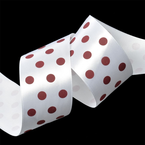 Лента атласная Ideal арт.LDAG02926050 (12) горошек 50мм цв.белый-винный уп.27,4м