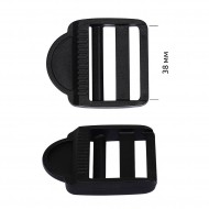 Пряжка регулятор трехщелевая пластик TBY.0219 38мм цв.черный уп.100 шт Пряжка регулятор трехщелевая пластик TBY.0219 38мм цв.черный уп.100 шт