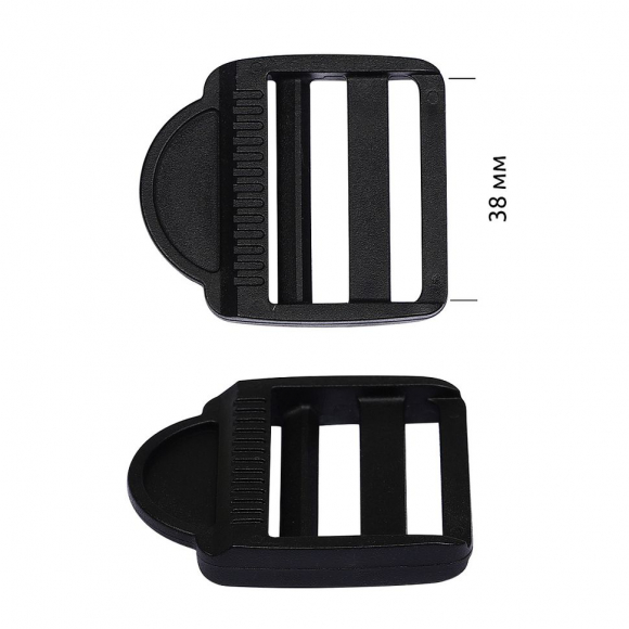 Пряжка регулятор трехщелевая пластик TBY.0219 38мм цв.черный уп.100 шт Пряжка регулятор трехщелевая пластик TBY.0219 38мм цв.черный уп.100 шт