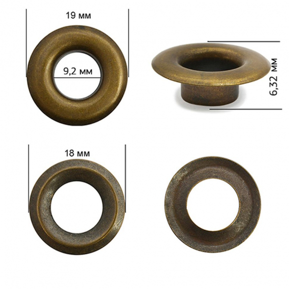 Люверсы сталь New Star №24 (? 9,2мм, h 6,32мм) цв. антик уп. 1000шт Люверсы сталь New Star №24 (? 9,2мм, h 6,32мм) цв. антик уп. 1000шт