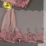 Кружево вышивка на сетке KRUZHEVO арт.TBY.OG36 шир.220мм цв.розовый, правая уп.7,5м