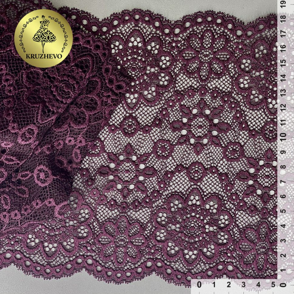 Кружево-стрейч KRUZHEVO арт.TBY.00755 шир.185мм цв.076 сливовое вино уп.25м
