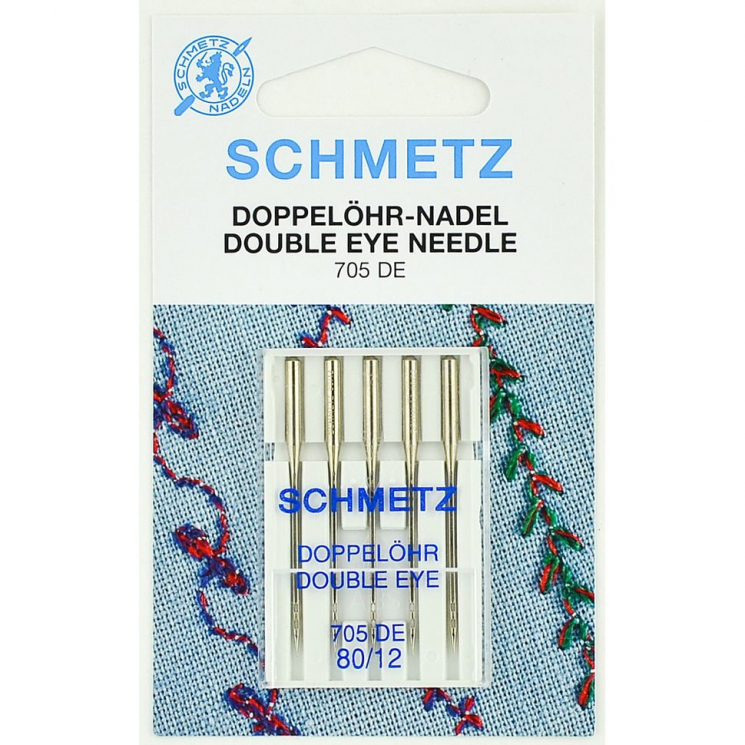 Иглы для бытовых швейных машин Schmetz с двумя ушками для декоративных работ 130/705H №80 уп.5 игл