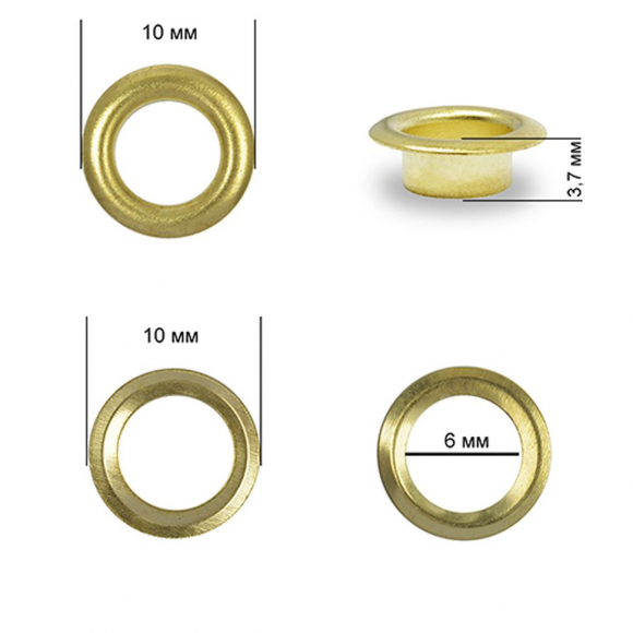 Люверсы сталь TBY.2140 №4 (? 6мм, h 3,7мм) цв. золото уп. 1000шт Люверсы сталь TBY.2140 №4 (? 6мм, h 3,7мм) цв. золото уп. 1000шт