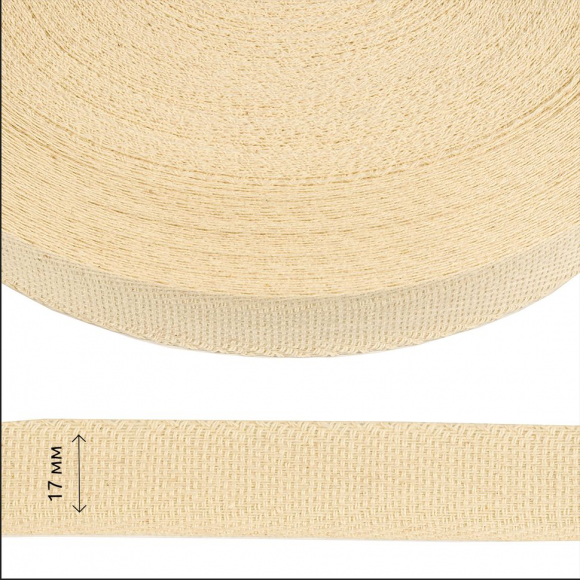 Тесьма киперная 17 мм хлопок 1,8г/см арт.12.2С-256К.17.152 цв.ваниль уп.50м
