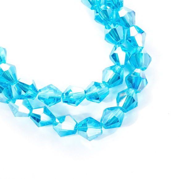 Бусины граненые Биконус (стекло) на нитях арт.TBY-K-2  8х8мм отвер.1,8мм цв.04 AB бирюзовый уп.3шт х40 бусин