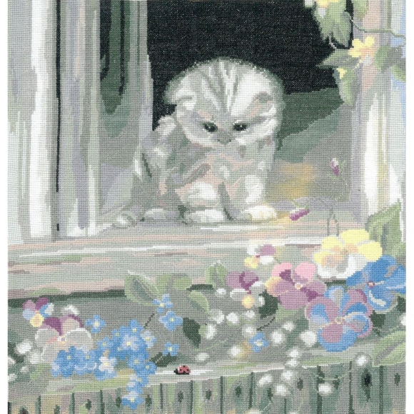 Набор для вышивания мулине НИТЕКС арт.0089 Любопытный котенок 30х33 см