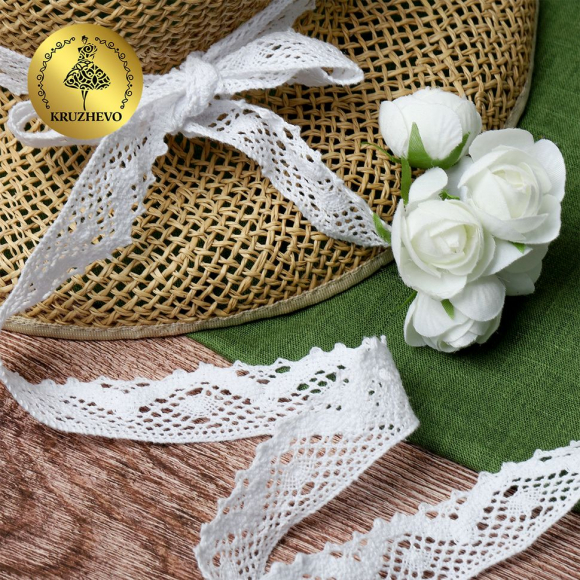 Тесьма вязаная KRUZHEVO 30мм TBY-5234 цв.02 белый уп.10м