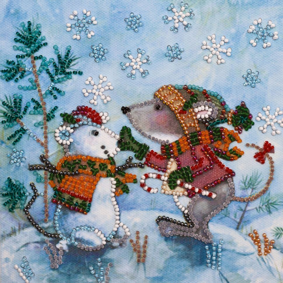 Набор для вышивания бисером АБРИС АРТ арт. AM-212 Снежный друг 15х15 см