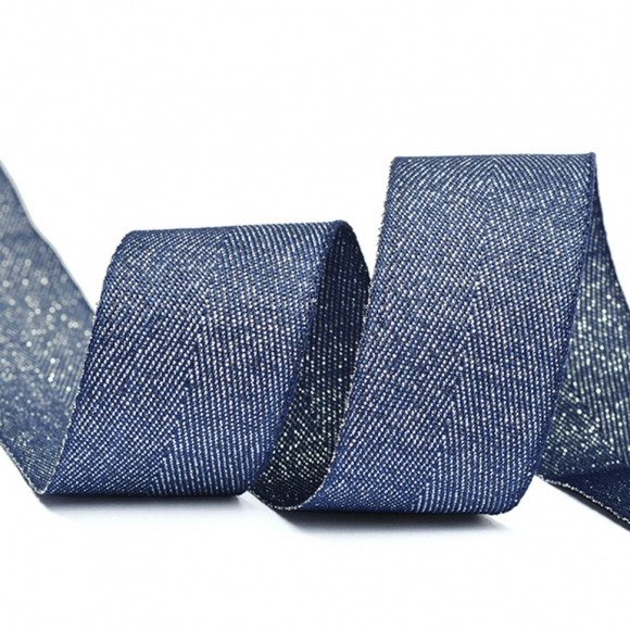 Тесьма киперная металлизированная 25 мм полиэстер арт.TBYT17 цв.S919 т.синий уп.22,85м