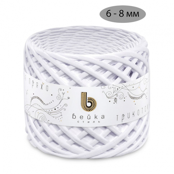 Пряжа трикотажная 100м, 300г, ширина 6-8мм цв.3001 белый