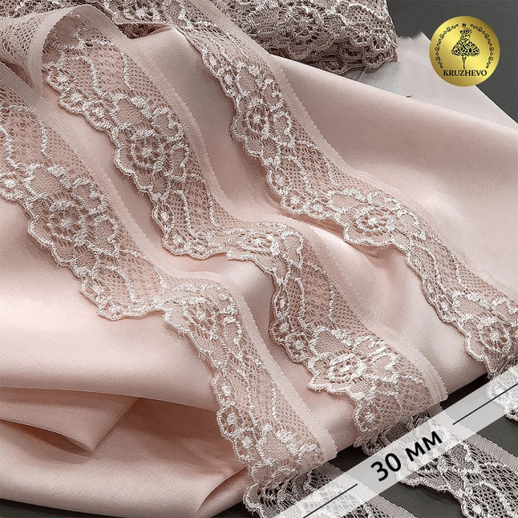Кружево-стрейч KRUZHEVO арт.TBY.L839 шир.30мм цв.168/S185 серебристый пион уп.50м