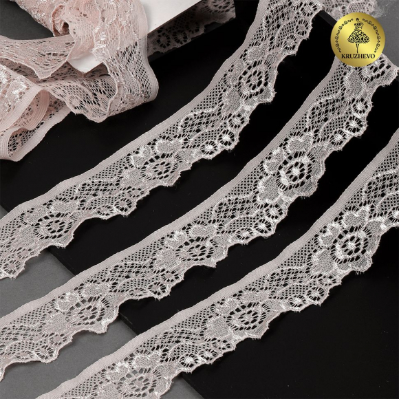 Кружево-стрейч KRUZHEVO арт.TBY.L839 шир.30мм цв.168/S185 серебристый пион уп.50м