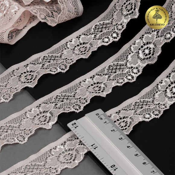 Кружево-стрейч KRUZHEVO арт.TBY.L839 шир.30мм цв.168/S185 серебристый пион уп.50м