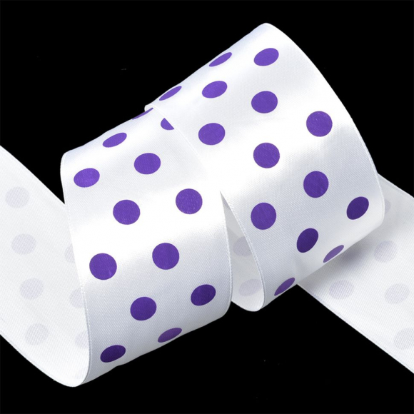 Лента атласная Ideal арт.LDAG02946550 (18) горошек 50мм цв.белый-сиреневый уп.27,4м Лента атласная Ideal арт.LDAG02946550 (18) горошек 50мм цв.белый-сиреневый уп.27,4м