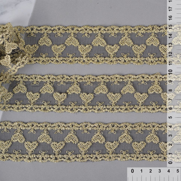 Кружево на сетке арт.TBY 10347 шир.45 мм цв.черный/золото уп.13,71м