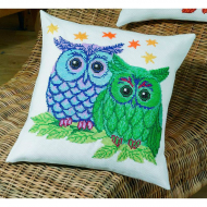 Набор для вышивания PERMIN арт.83-3351 Подушка Совы - Синяя и Зеленая 42х42 см