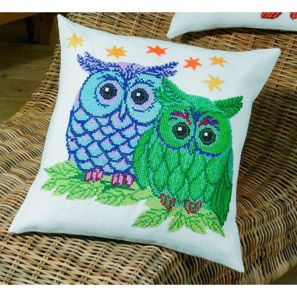 Набор для вышивания PERMIN арт.83-3351 Подушка Совы - Синяя и Зеленая 42х42 см