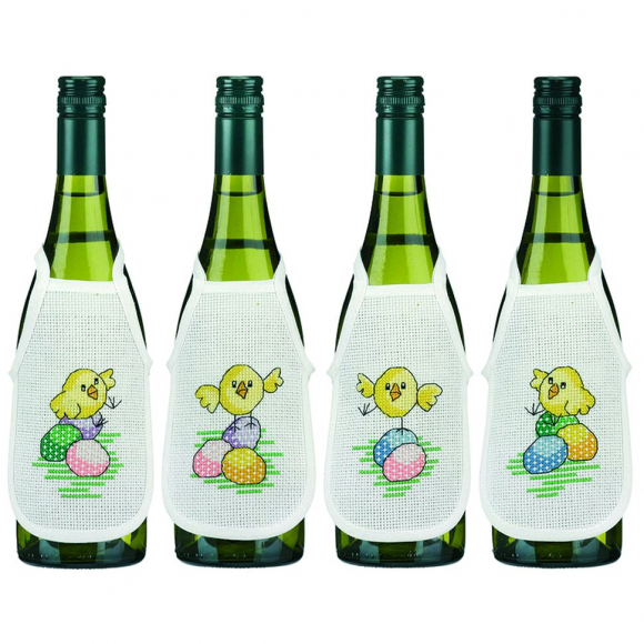 Набор для вышивания PERMIN арт.78-4865 Фартучки на бутылку Пасхальные цыплята 10х15 см