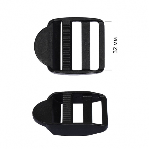 Пряжка регулятор трехщелевая пластик TBY.0219 32мм цв.черный уп.100 шт