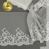 Кружево вышивка на сетке KRUZHEVO арт.TBY.OG36 шир.220мм цв.белый, правая уп.6м