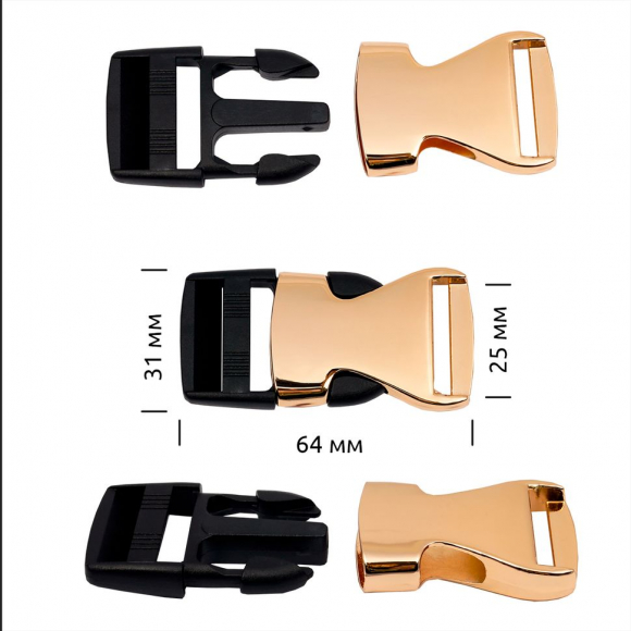Пряжка-фастекс металл/пластик 25мм TBY-E1329 64x31мм цв. золото/черный уп.6шт