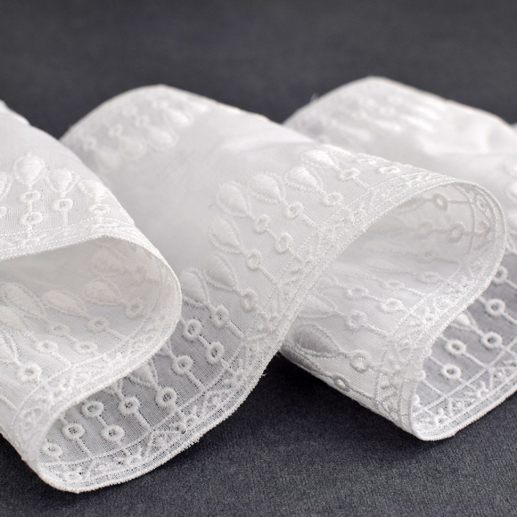 Шитье-вышивка на батисте, прошва, 100 мм, цвет белый