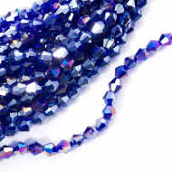 Бусины граненые Биконус (стекло) на нитях арт.TBY-K-2  8х8мм отвер.1,8мм цв.10 AB тем.голубой мульти уп.3шт х40 бусин