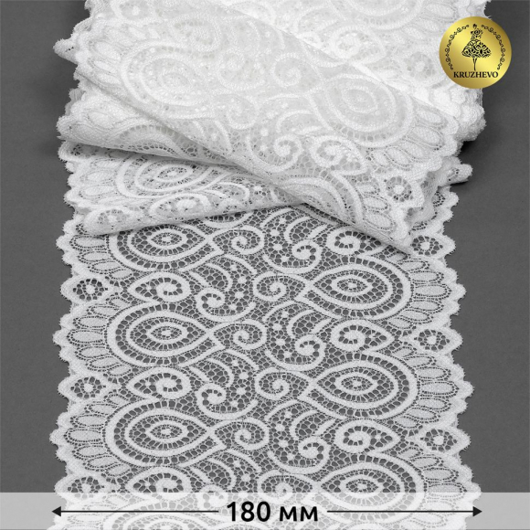 Кружево-стрейч KRUZHEVO арт.TBY.L1351 шир.180мм цв.004 сумрачный белый уп.30м Кружево-стрейч KRUZHEVO арт.TBY.L1351 шир.180мм цв.004 сумрачный белый уп.30м