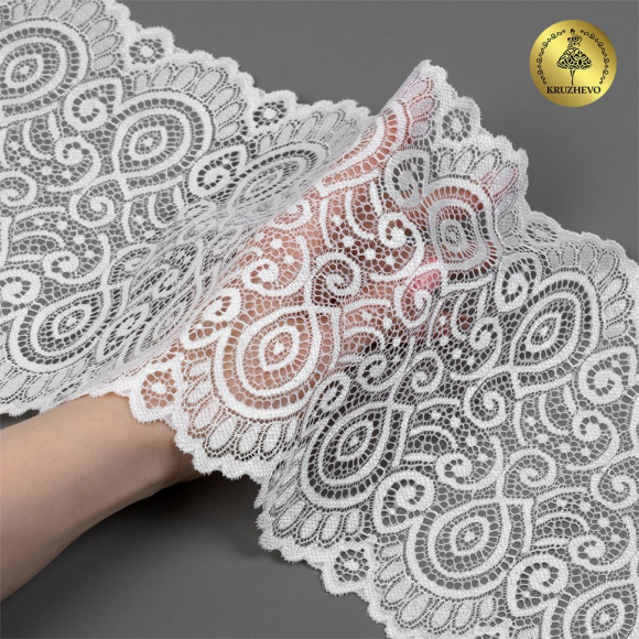 Кружево-стрейч KRUZHEVO арт.TBY.L1351 шир.180мм цв.004 сумрачный белый уп.30м Кружево-стрейч KRUZHEVO арт.TBY.L1351 шир.180мм цв.004 сумрачный белый уп.30м