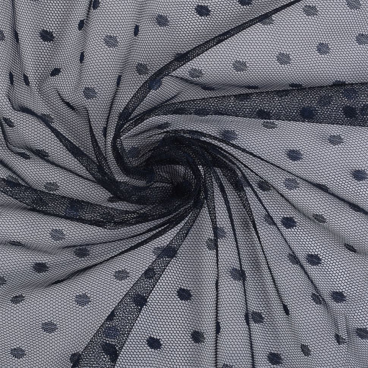 Фатин горошек мягкий шир.160см  100% полиэстер арт.TBY-1907-12 цв.т.синий диаметр горошин 0,6см рул.15м