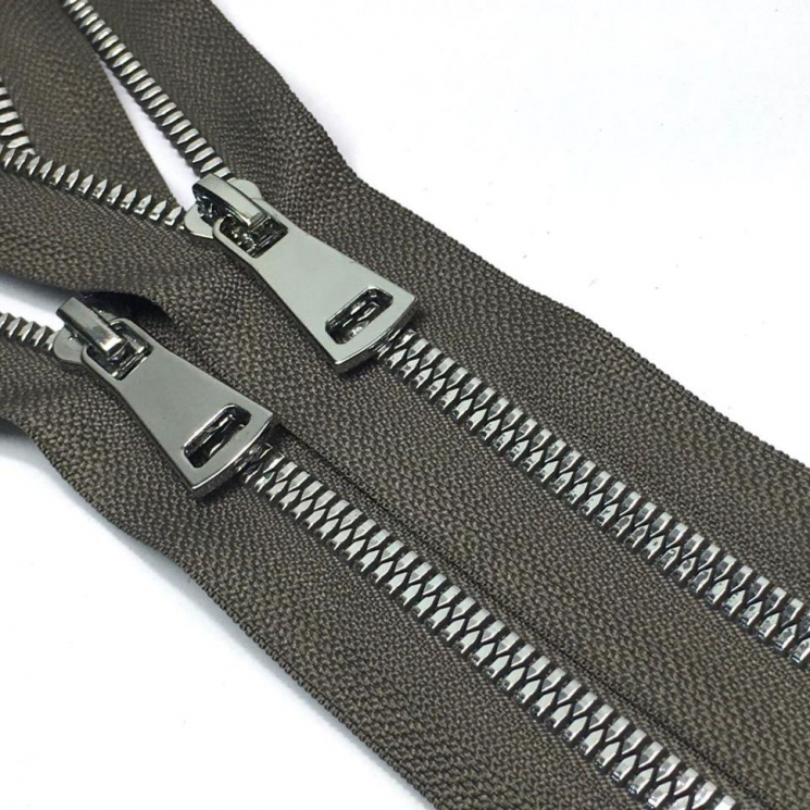 Молния трактор №5 Premium два замка 110см никель D034 серый кварц