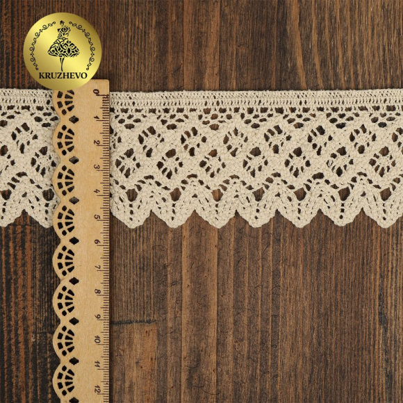 Кружево хлопковое KRUZHEVO 50мм арт.TR.1003 цв.27 молочный, уп.3м