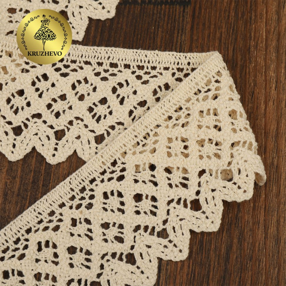 Кружево хлопковое KRUZHEVO 50мм арт.TR.1003 цв.27 молочный, уп.3м
